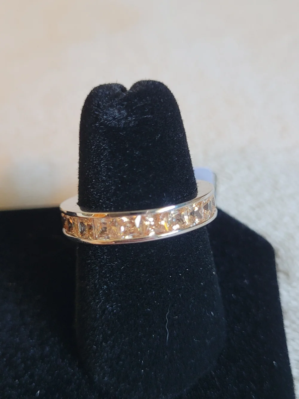 Champagne Crystal Channel Band Ring in Gold-Tone - Picture 2 of 5